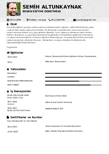 Beden Eğitimi Öğretmeni CV Örnekleri cv indir